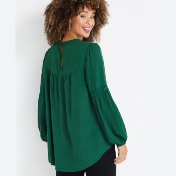 Maurices Tunic Top Womens 3X dark Green Long sleeve sheer dotted V neck pullover - Picture 5 of 13